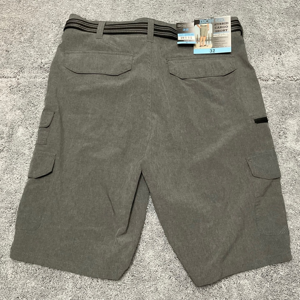 Iron Co Mens Hybrid Cargo Shorts Heather Grey Stretch Performance Size 32 NWT
